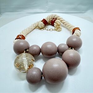 Vintage Chunky Rope Necklace Large Painted Wood Beads, 1 Confetti Lucite Bead